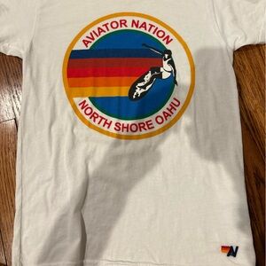 Aviator Nation White Tee with Rainbow Graphic